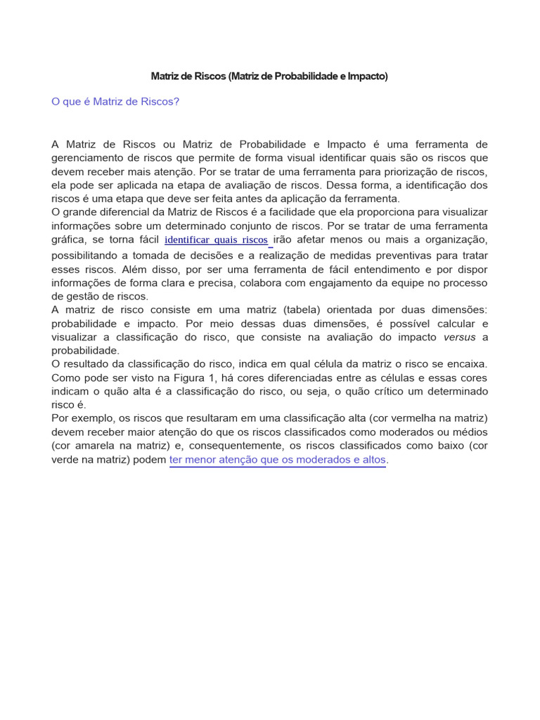 Entenda a Matriz de Riscos e sua Aplicação | PDF | Avaliação de risco ...