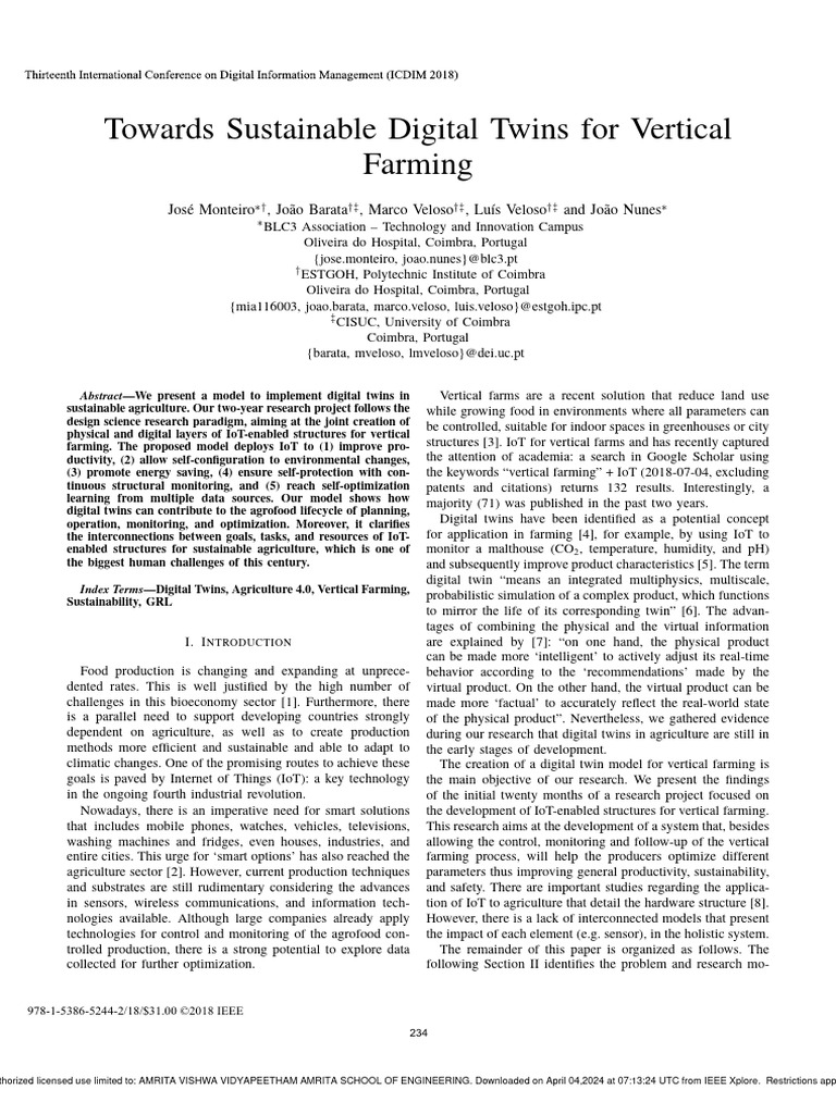 Towards Sustainable Digital Twins For Vertical Farming | PDF | Internet ...