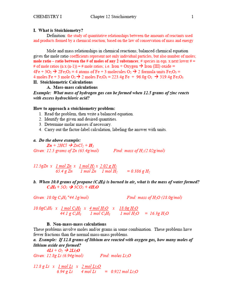 Ch 12 Notes Sae Download Free Pdf Stoichiometry Mole Unit
