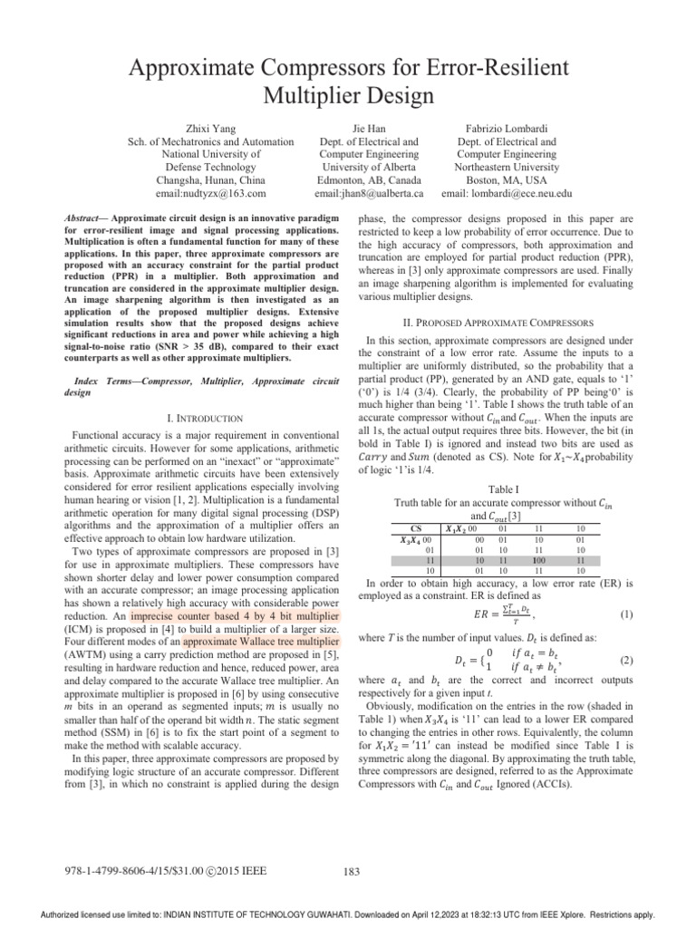 Approximate Compressors For Error-Resilient Multiplier Design | PDF ...