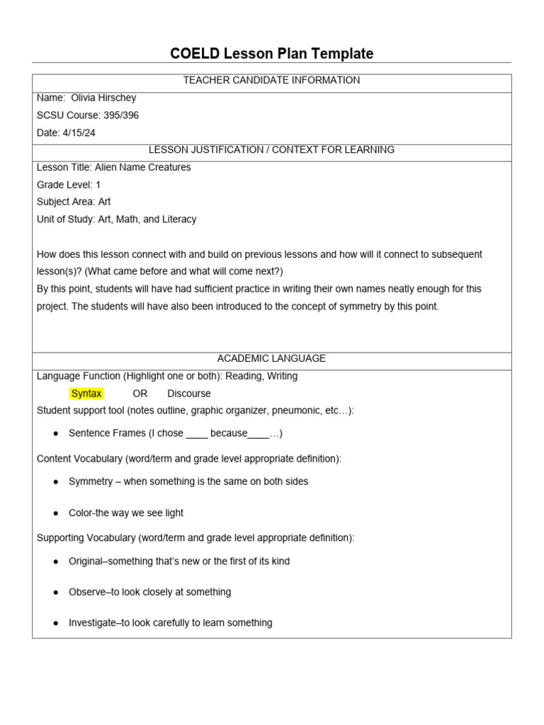 Scsu coeld edtpa lesson plan template 1 2 download free pdf