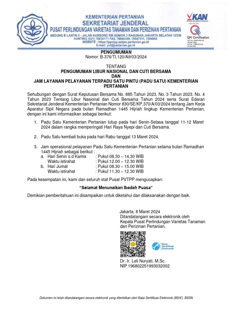 20240308122940pengumuman Operasional Padu Satu | PDF