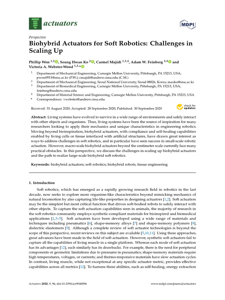 2020 phillip won biohybrid actuators for soft robotics challenges in