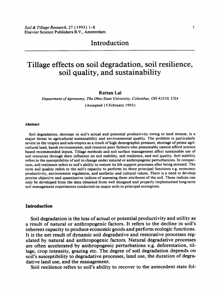 Tillage Effects on Soil Quality and Resilience | PDF | Soil ...