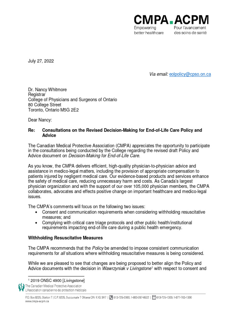 CMPA - Decision Making For End of Life Care - Redacted | PDF | End Of ...