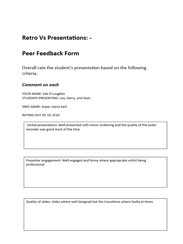 Peer Feedback for Student Presentations | PDF | Games & Activities