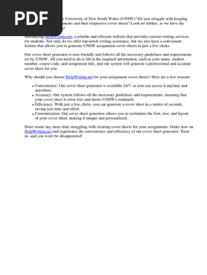 Unsw Assignment Cover Sheet