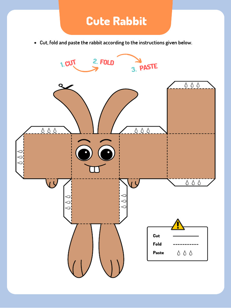 Blue Orange Easy Cut Fold Paste Rabbit Worksheet | PDF