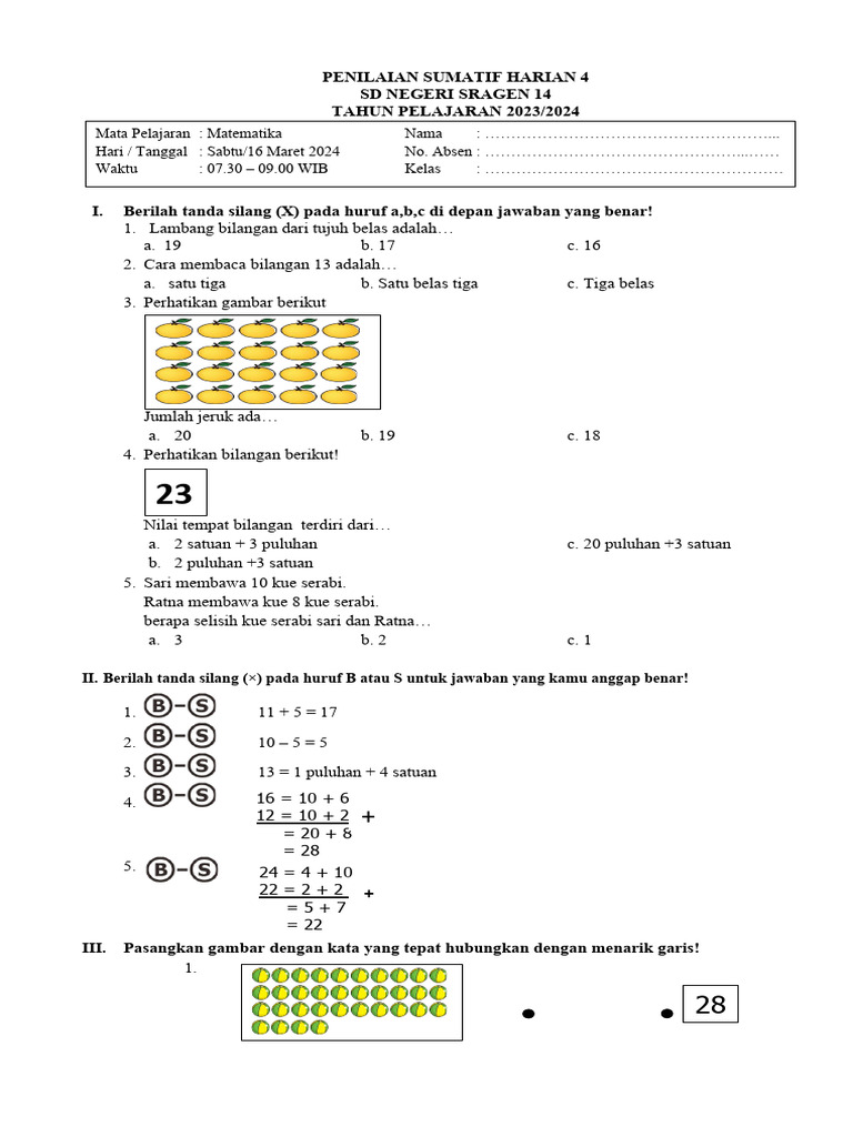 Penilaian Matematika Harian Kelas 4 SD | PDF | Metode & Bahan Ajar