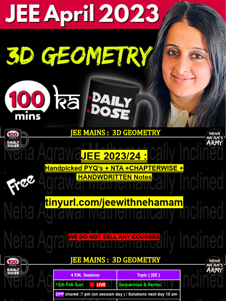 Jee 2023 - 3d Geometry | PDF | Line (Geometry) | Mathematical Objects