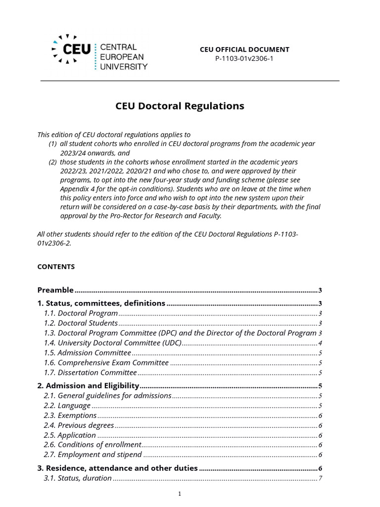 CEU Doctoral Regulations 2023/24 | PDF | Thesis | Doctor Of Philosophy