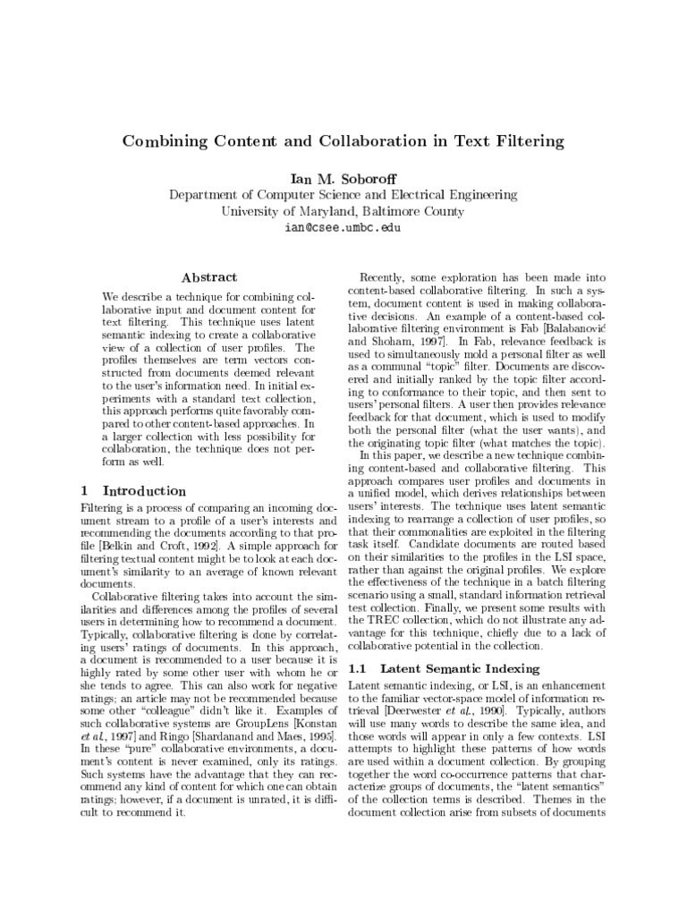 Collaborative Content Filtering Techniques | PDF | Matrix (Mathematics ...