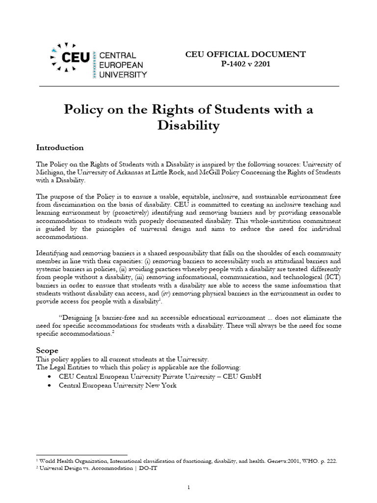 Disability Rights Policy at CEU | PDF | Disability | Section 504 Of The ...