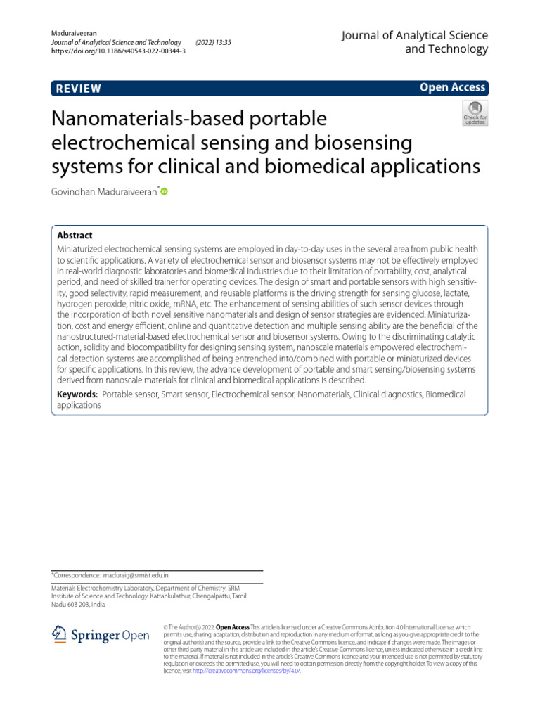 Nanomaterials-Based Portable Electrochemical Sensi | PDF | Biosensor ...