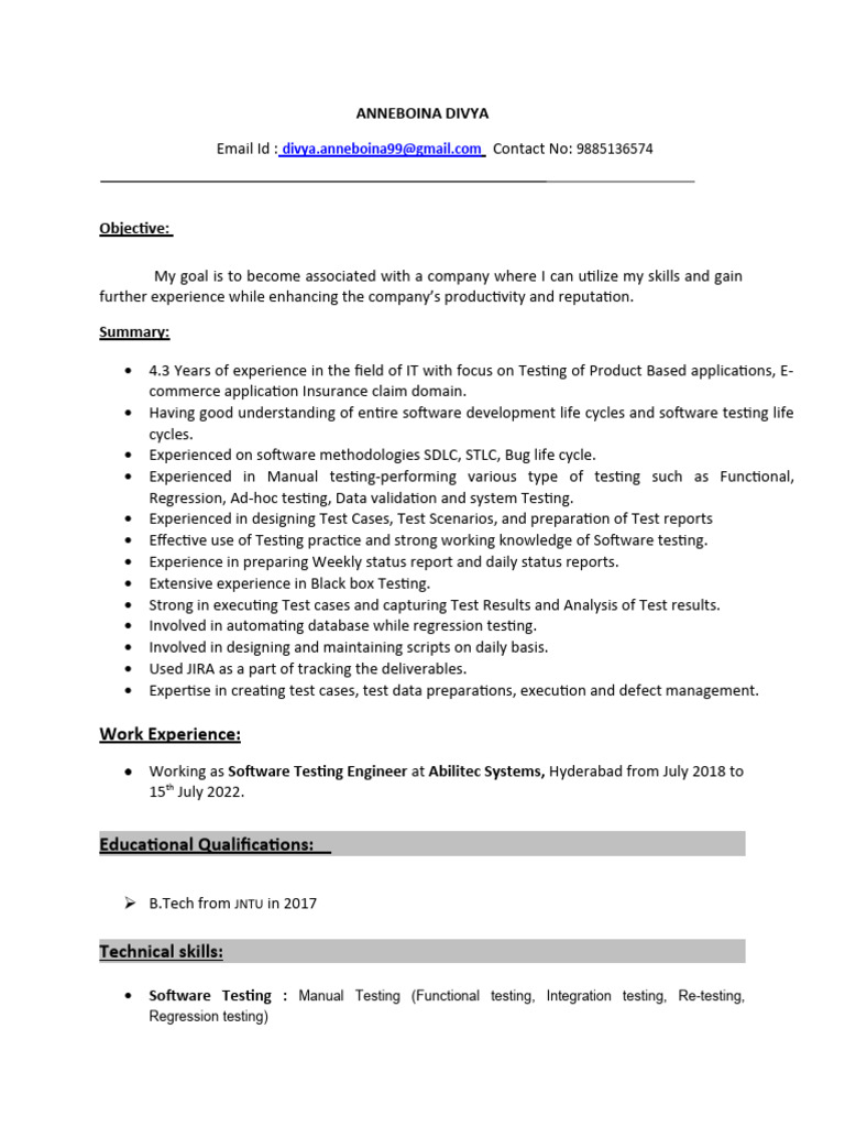 Divya16 - Resume 1 | PDF | Software Testing | Software Development Process