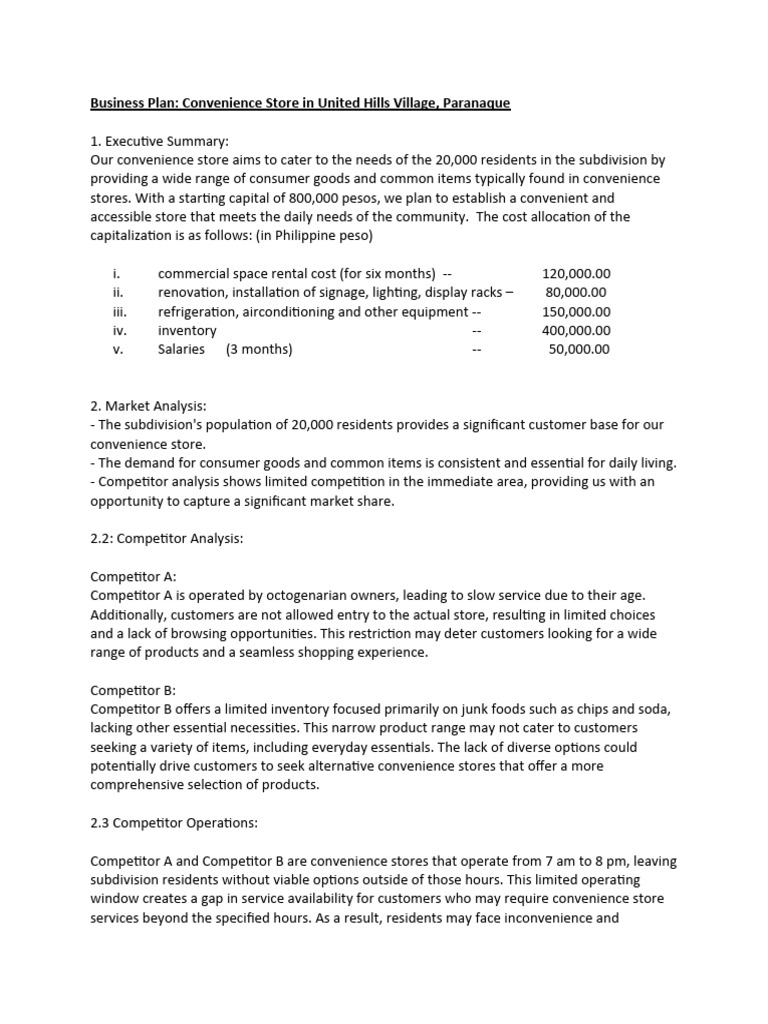 Business Plan | PDF | Convenience Store | Retail