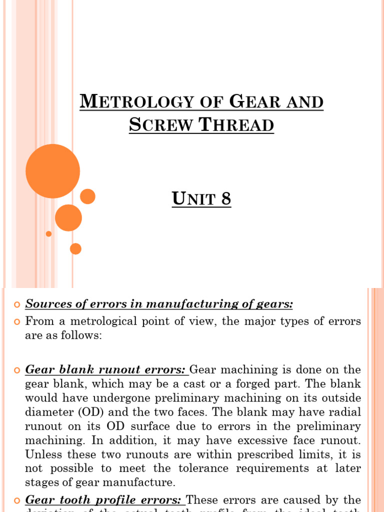 Gear and Screw Thread Metrology Errors | PDF | Gear | Screw
