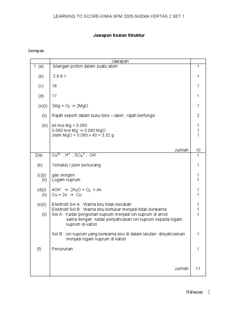 Kimia Skema Spm Kimia K2 Set 1 Pdf