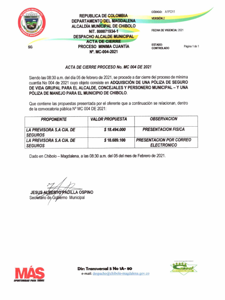ACTA DE CIERRE DE PROCESO | PDF