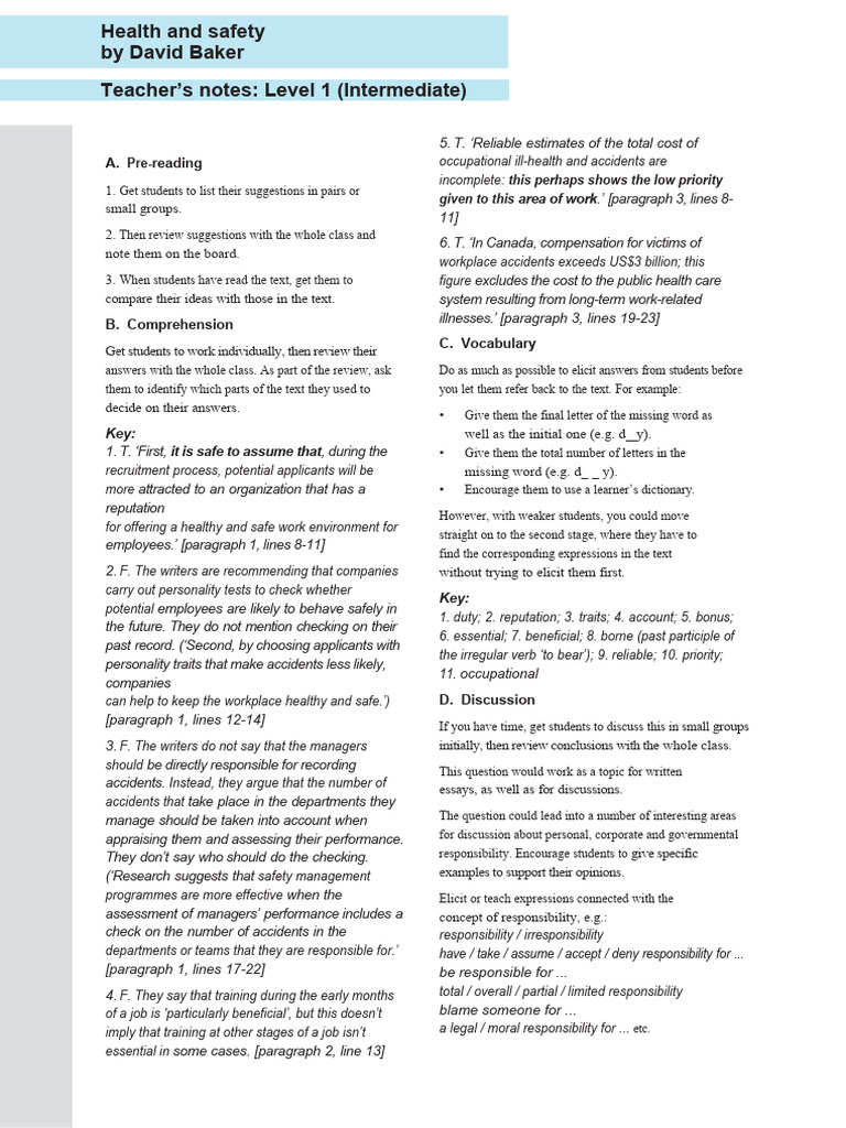 Health and Safety Teaching Guide | PDF | Occupational Safety And Health ...