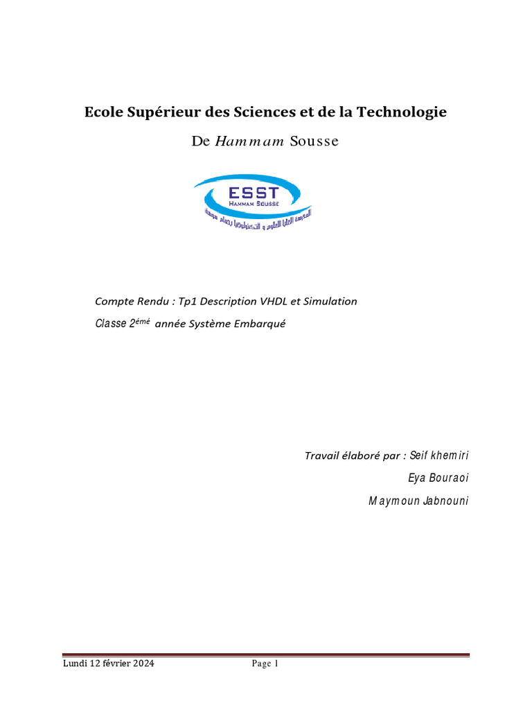 VHDL : Simulation et Composants Logiques | PDF | VHDL | Programmation ...