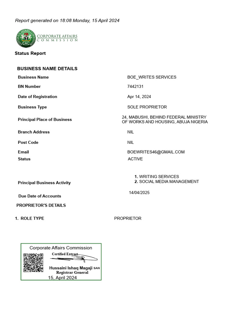 BOE_WRITES Services Business Status Report | PDF
