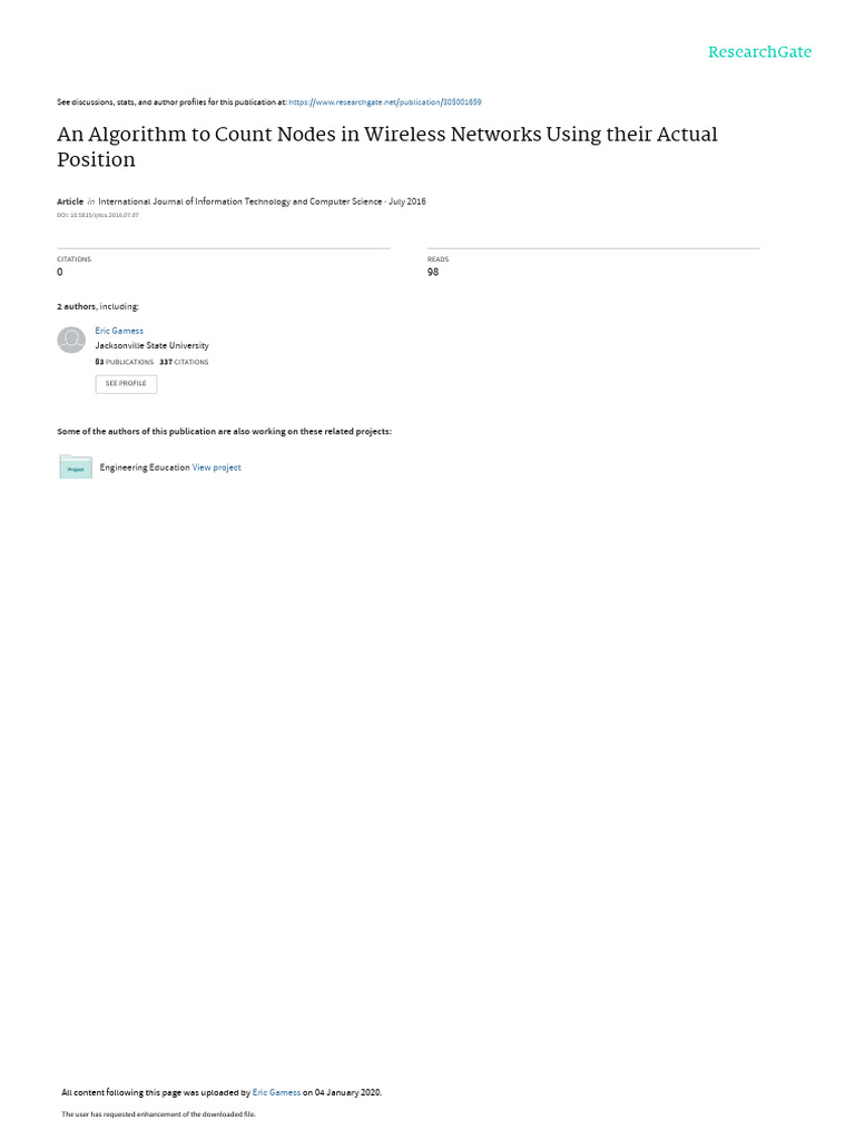 An Algorithmto Count Nodesin Wireless Networks Usingtheir Actual ...