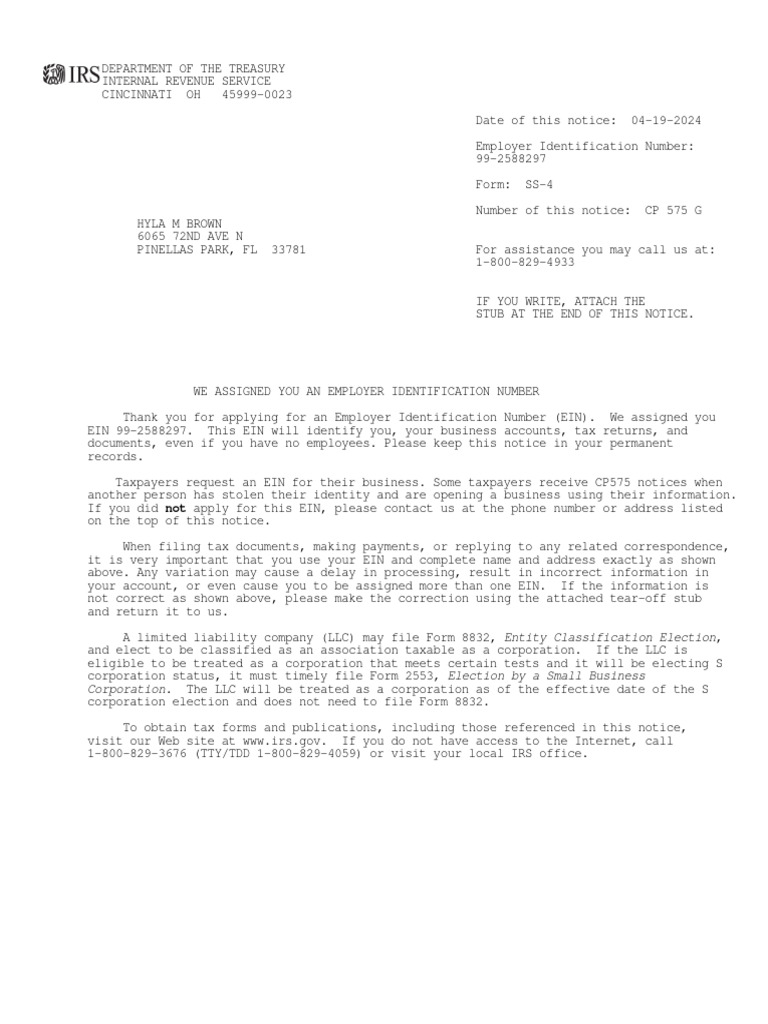 IRS Notice CP 575 G: EIN Assignment | PDF | Irs Tax Forms | Payments