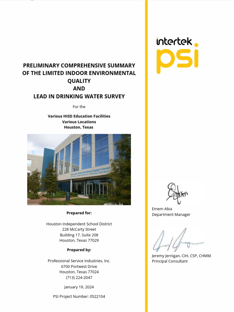 Final Limited IEQ & Lead in Drinking Water ReportVarious HISD