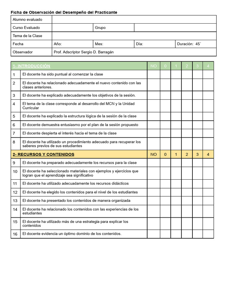 Evaluación del Desempeño Docente en Clase | PDF | Maestros | Aprendizaje