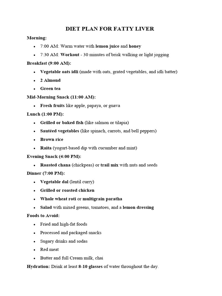 Diet Plan For Fatty Liver | PDF | Cooking, Food & Wine