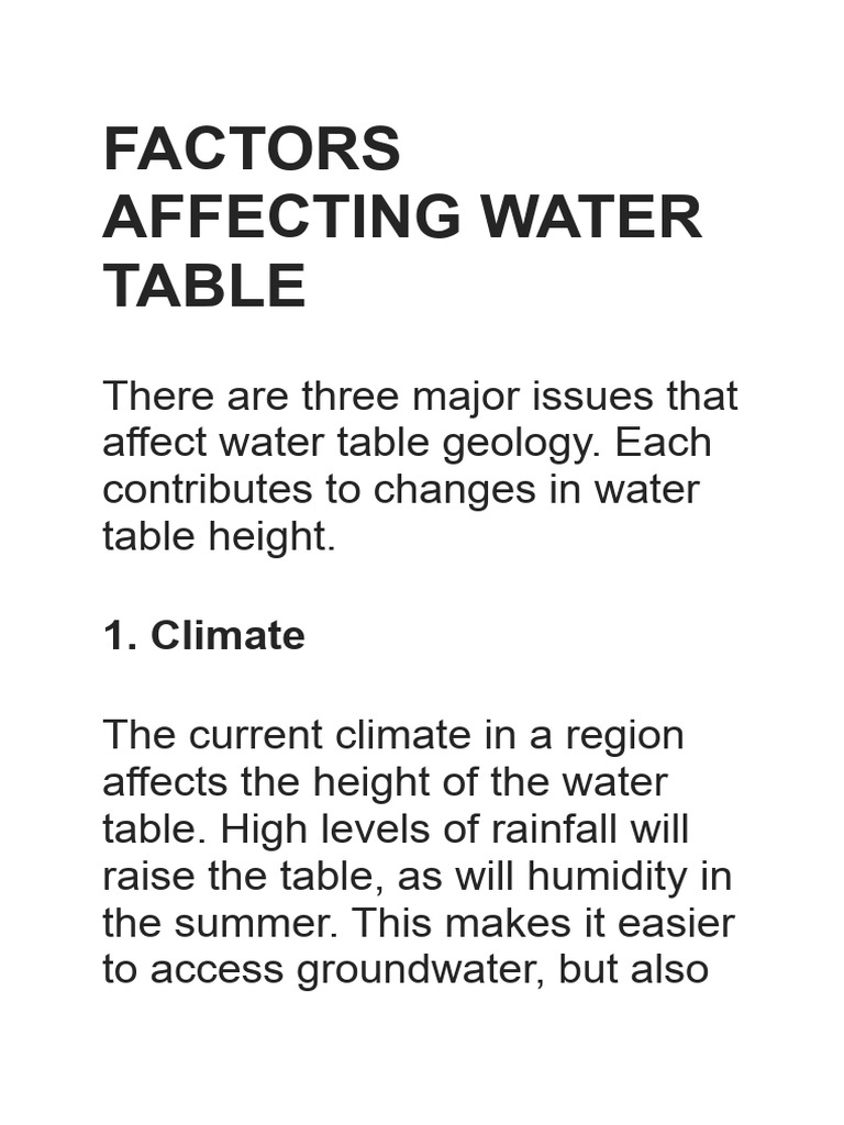Factors Influencing Water Table Levels | PDF