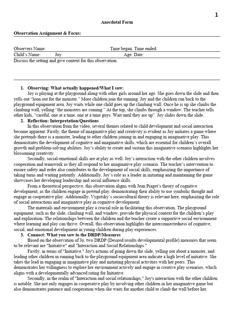 Observation Form | Download Free PDF | Cognition | Cognitive Development