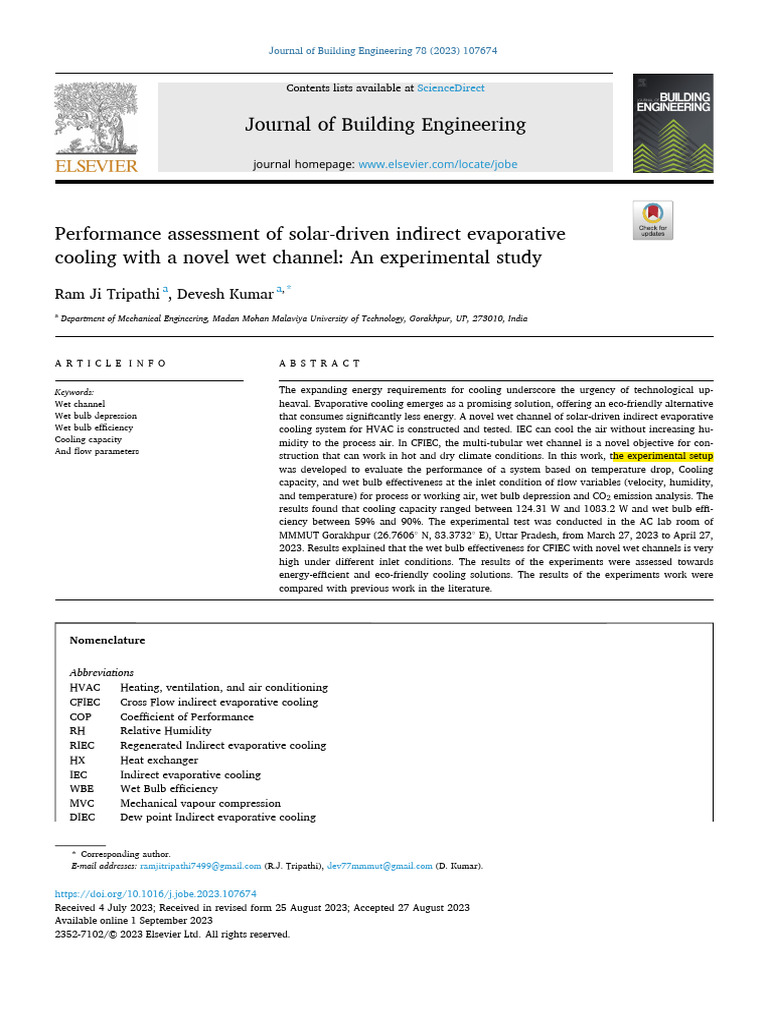Solar-Driven Indirect Evaporative Cooling Study | PDF | Air ...