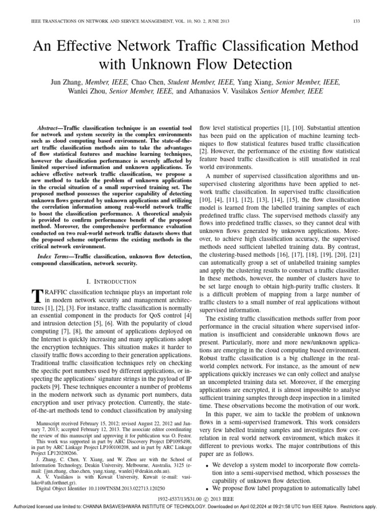 Unknown Flow Detection in Traffic Classification | PDF | Cluster ...