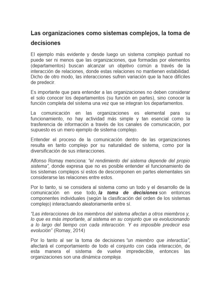 Toma de decisiones en organizaciones complejas | PDF | Toma de ...