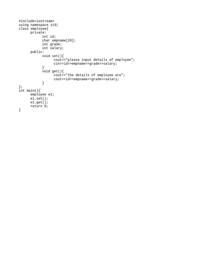 C++ Employee Class Example | PDF