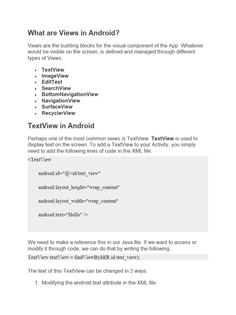 What are Views in Android | PDF | Android (Operating System) | Mobile App