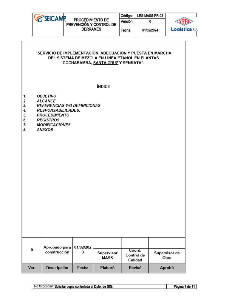 LES-MASS-PR-03 Prevencion y Control de Derrames | PDF | Residuos ...