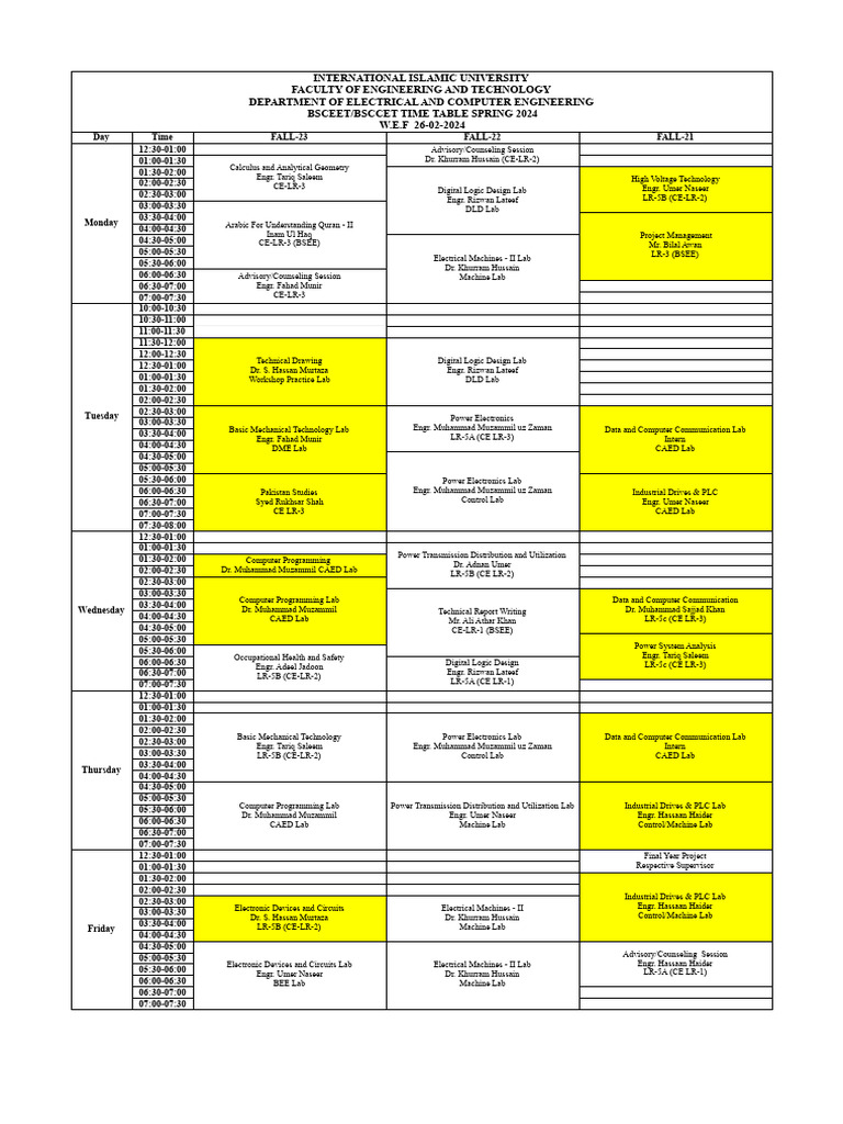 BSCEET/BSCCET Spring 2024 Timetable | PDF | Computer Science | Computing