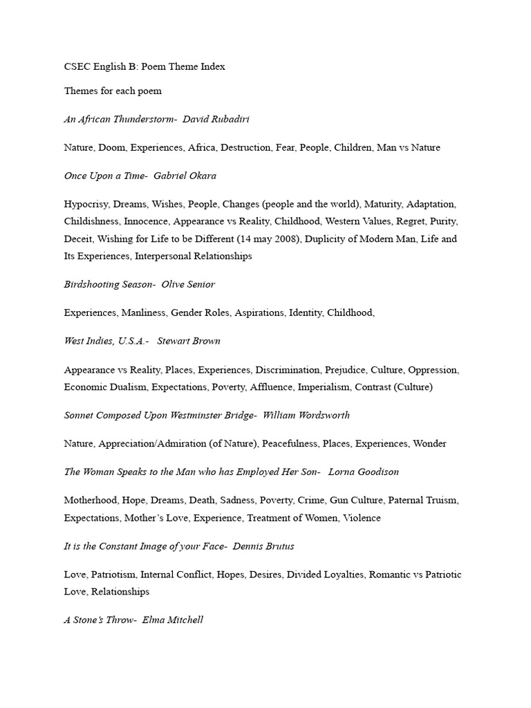 Csec English B Poetry Pdf Social Psychology