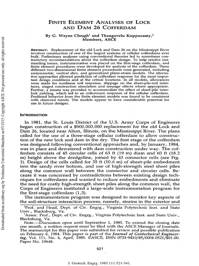 1985 - Finite Element Analyses of Lock and Dam 26 Cofferdam | PDF ...