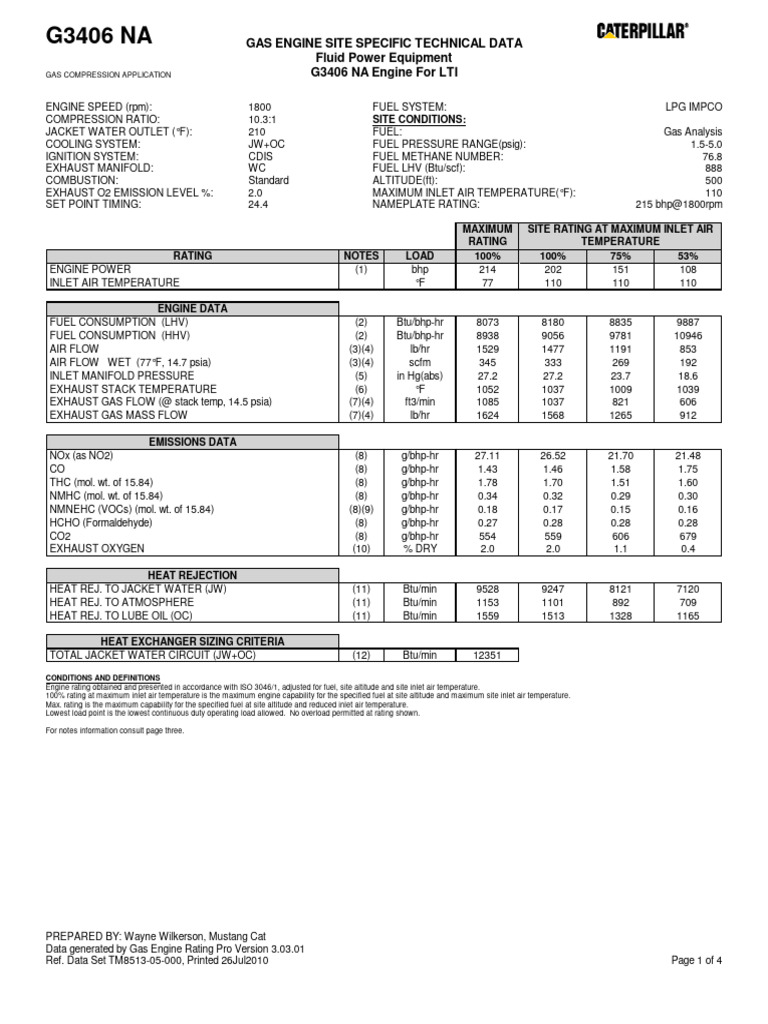 G3406 NA Gas Engine Technical Data | PDF | Engines | Uncertainty