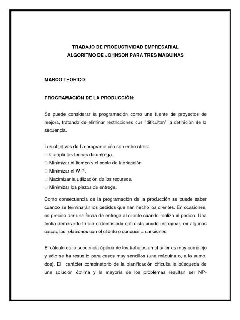 Algoritmo de Johnson para Tres Máquinas | PDF | Algoritmos ...