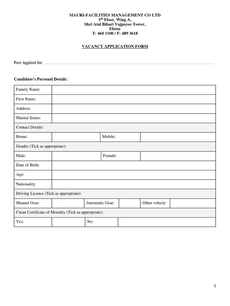 Mauri Facilities Management Job Application | PDF