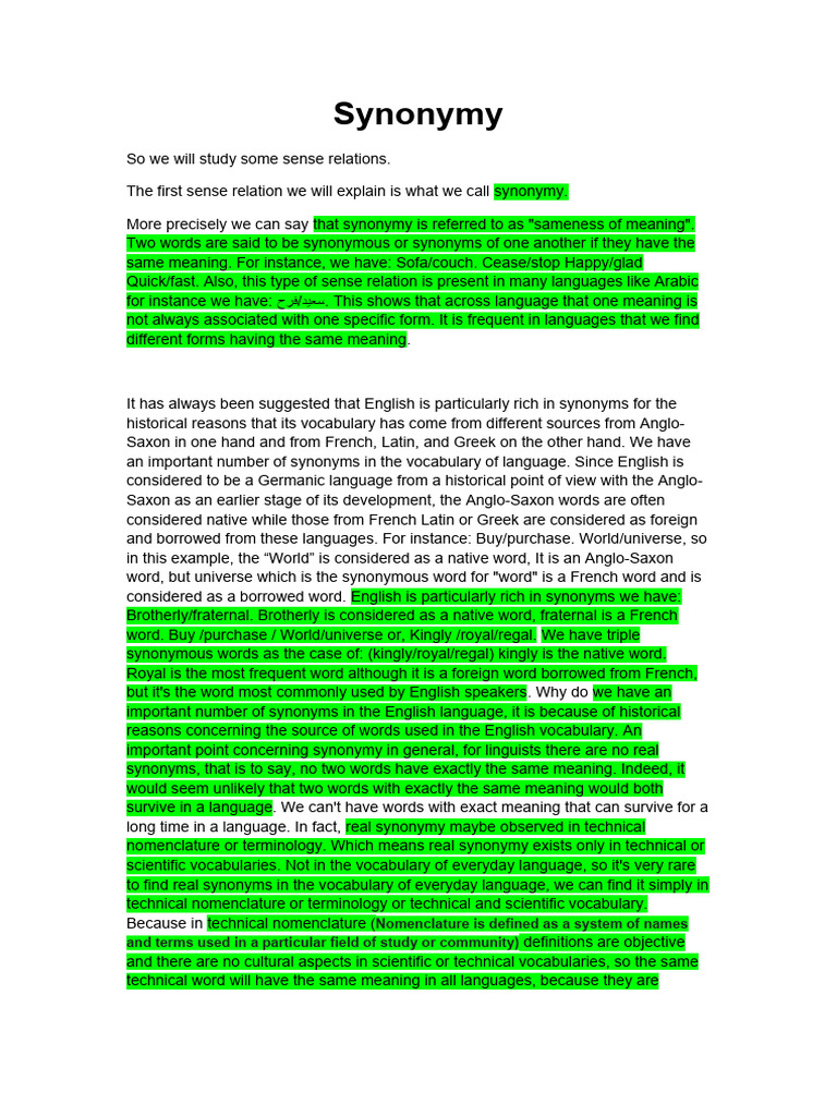 Synonymy done pdf word semantics