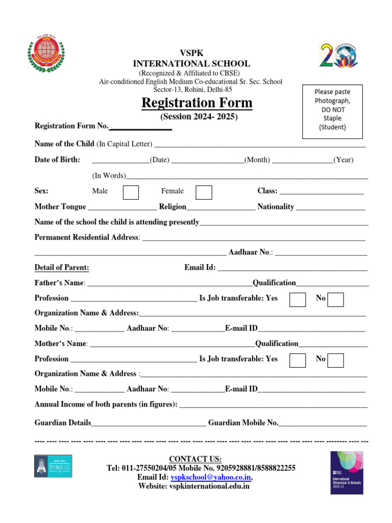 Registration Form 2024-25 | PDF | Birth Certificate | Government And ...