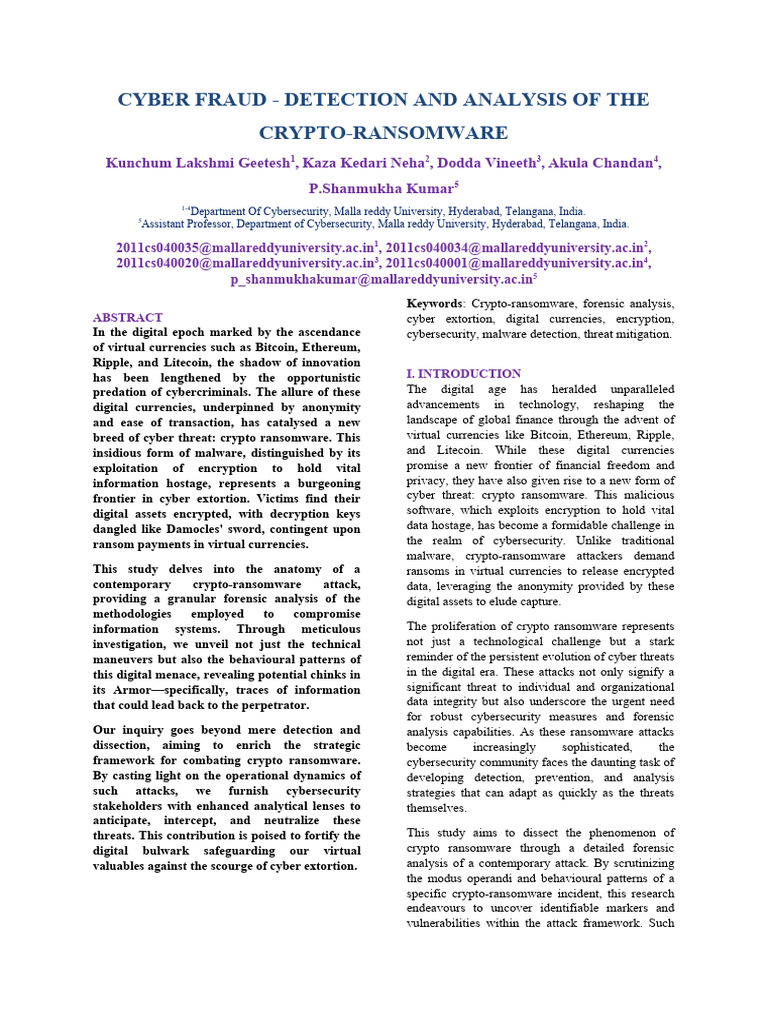 Cyber Fraud - Detection and Analysis of The Crypto-Ransomware | PDF |  Ransomware | Computer Security