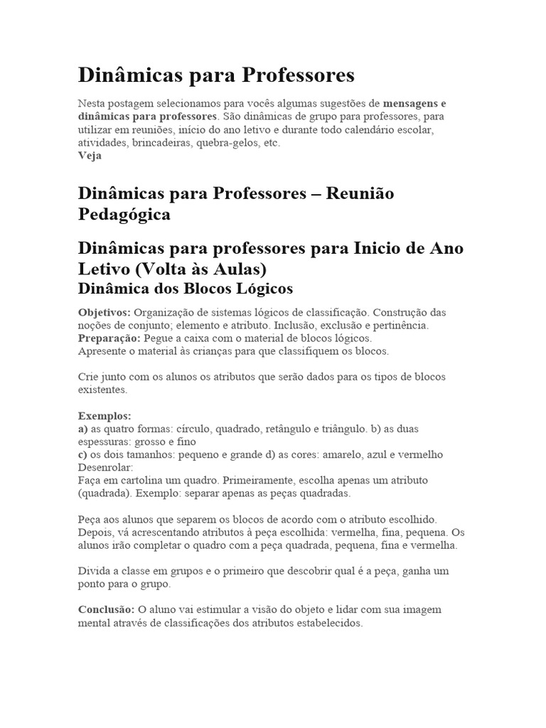 Dinâmicas para Professores em Reuniões | PDF