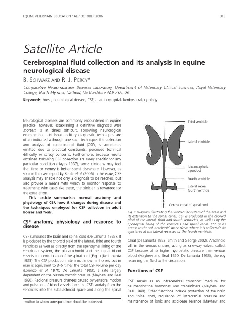 Cerebrospinal Fluid Collection and Its Analysis in Equine - Schwarz ...